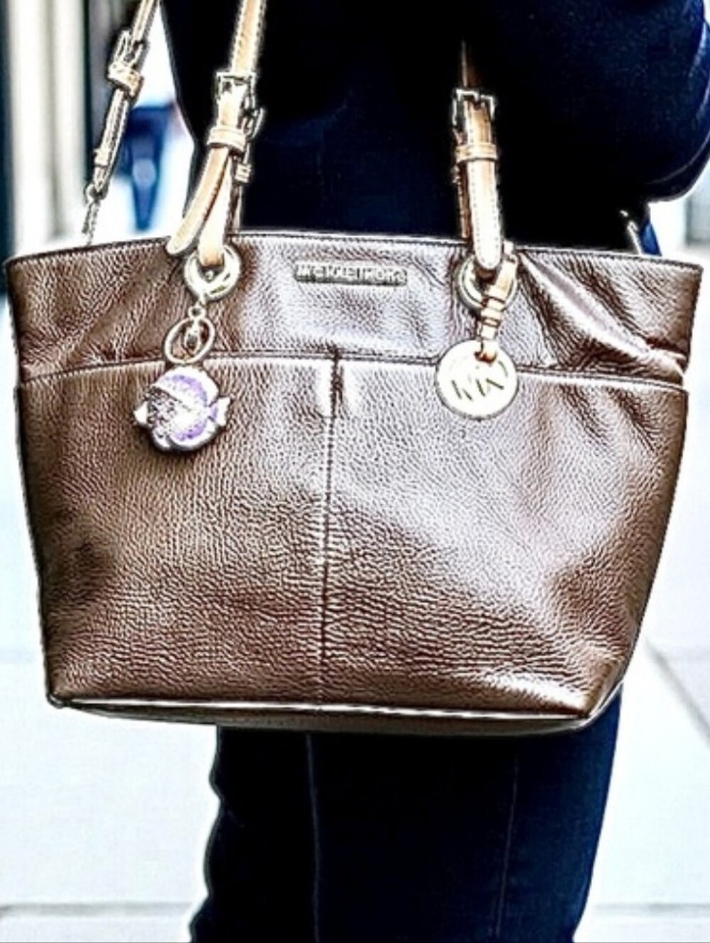 Michael Kors Bedford Pebbled Leather Medium Pocket Tote EUC